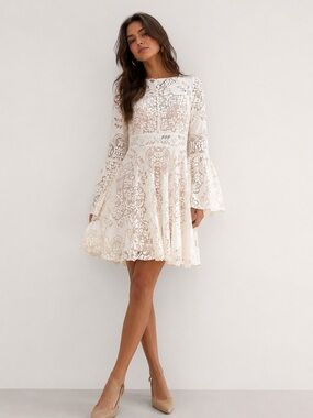 Free People Cream Lace Fit & Flare Bell Sleeve Dress Size 2